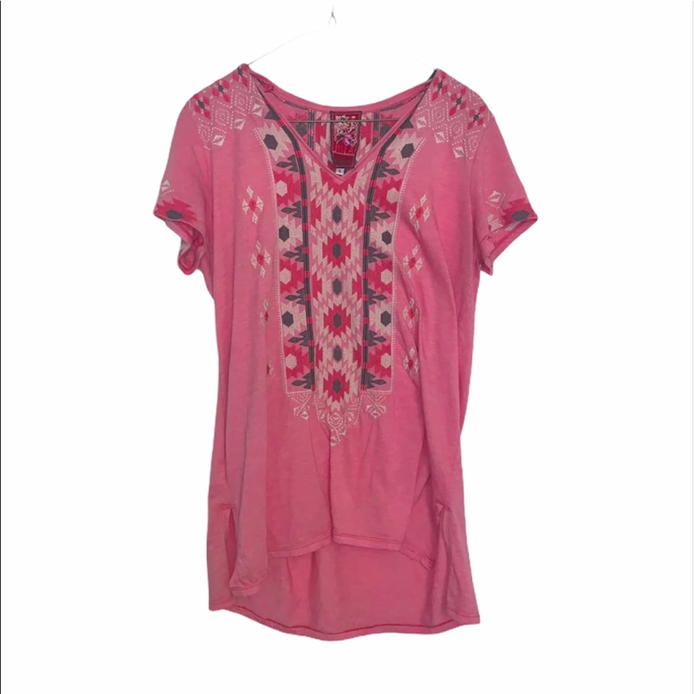 JOHNNY WAS pink embroidered tunic top